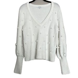 Madewell S cream sweater with Pom Pom balls